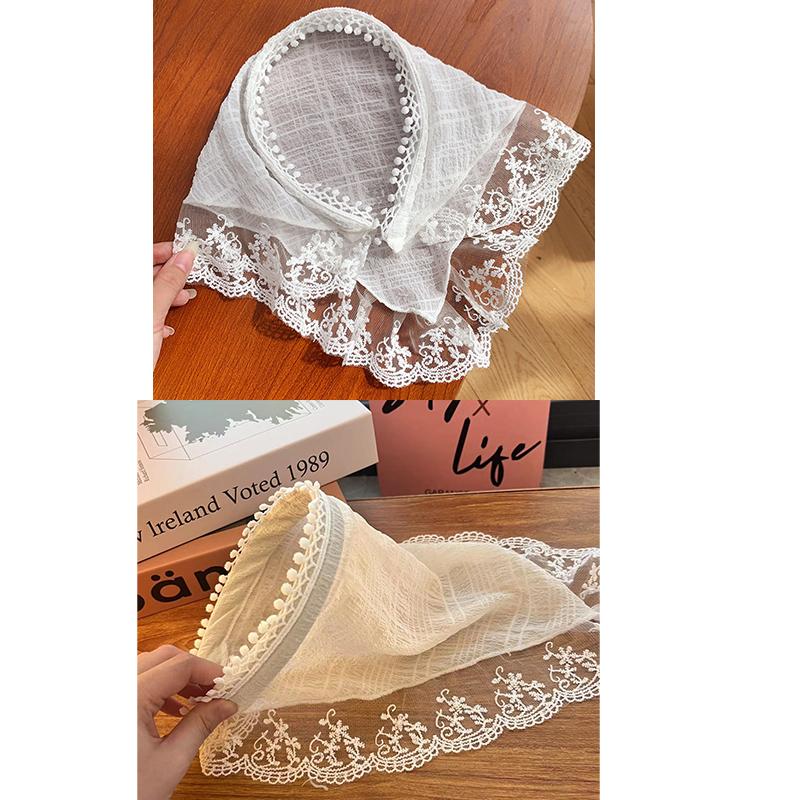 

2Pcs Baotou Sunscreen Headscarf Headband Headband French Style Hairband Women Lace 2026 New Double Sided Triangle Scarf
