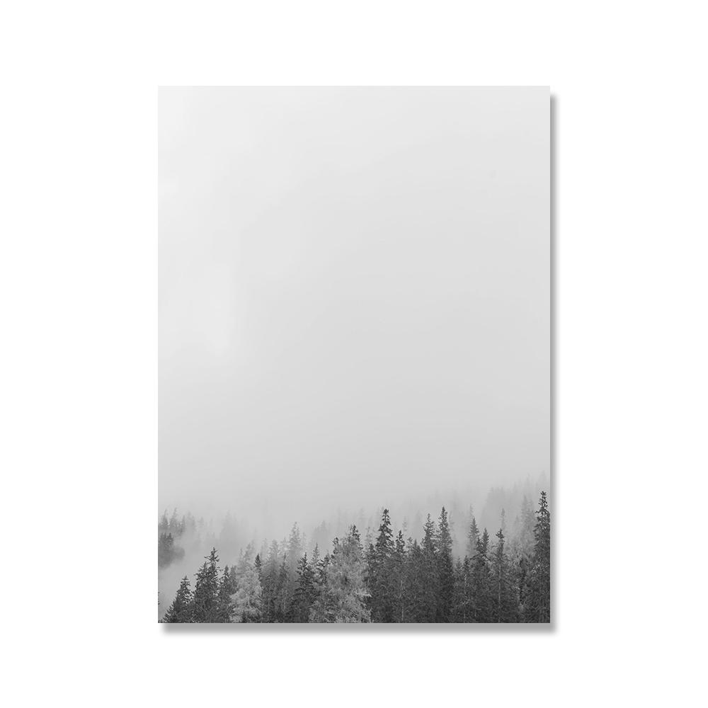 Nature Prints Forest Wall Art River Fall Spruce Trees Pine Winter Foggy Forest Landscape Canvas Painting Wall for Home Decor