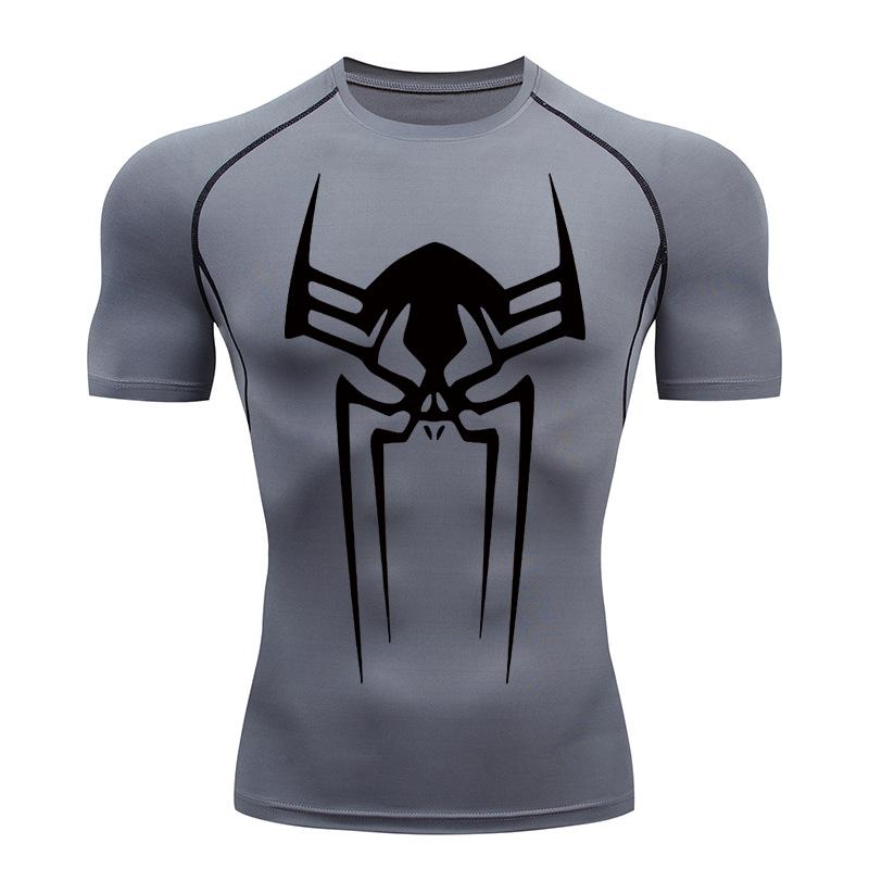 Spider Print Gym Workout Rash Guard for Men Athletic Quick Dry Stretchy Compression Shirts Undershirts Baselayers Tshirts Tops