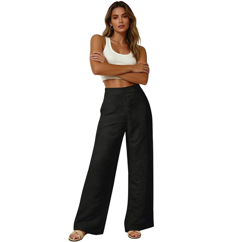 Damen locker weite Hose, lässige lockere Baumwoll-Leinenhose mit Taschen