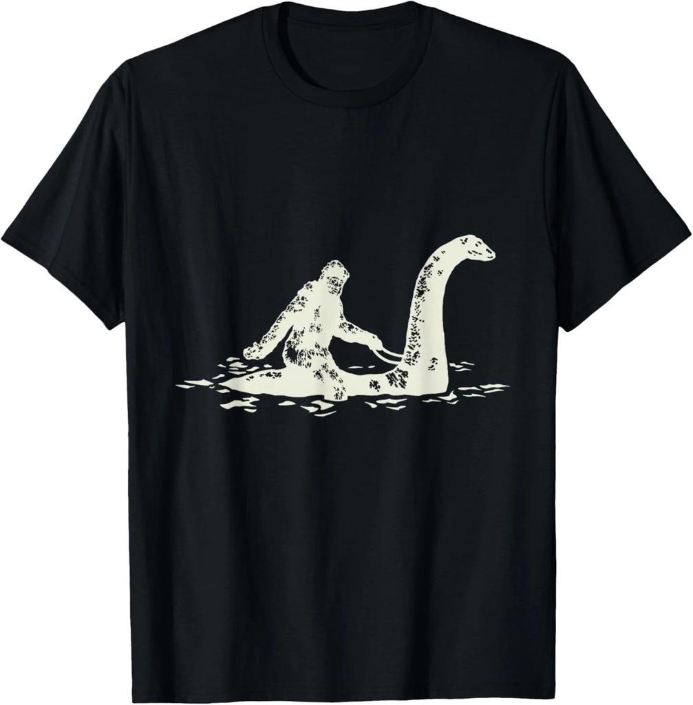 Bigfoot Sasquatch Riding The Loch Ness Monster Funny,Short Sleeve T-Shirt