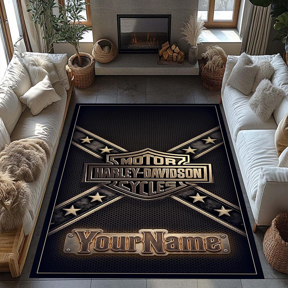 Harley-davidson Motorcycles Customizable Name Carpet Design for Playrooms Hallway Outdoor Entryway Anti-slip Rug Office home decor Wedding Party Gift