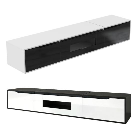 TV Media Cabinet Cabinet High-Gloss Color-Coordinated with Black Storage and White Featuring Color-Changing LED Light Home Decor