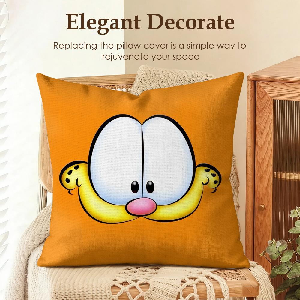Cartoon GGarfield Cat Cushion Cover Natural Linen Organic Fabric DoubleSided Printing Sofa Home Decor Gift Pillow Case