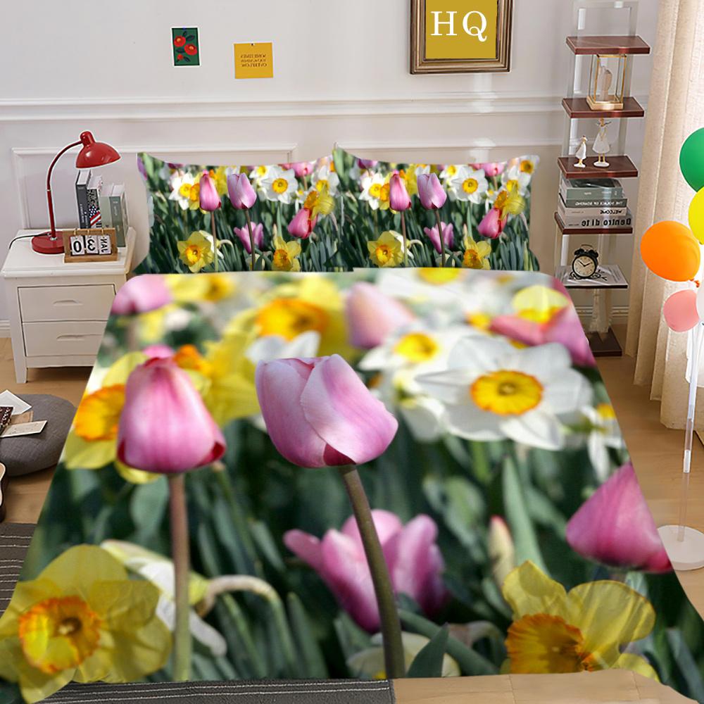 3D Flowers Printing Bed Cover King Size Bed Clothes Polyester Bedspreads Girl Fashion Home Bedclothes