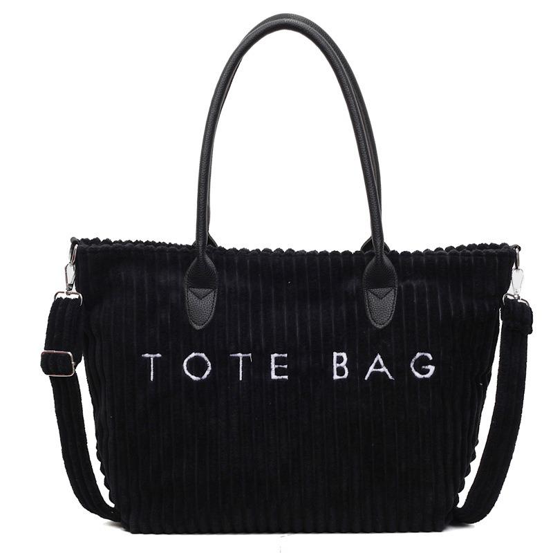 Wind new large-capacity shoulder bag women's satchel popular versatile strip velvet women's bag alphabet portable tote bag