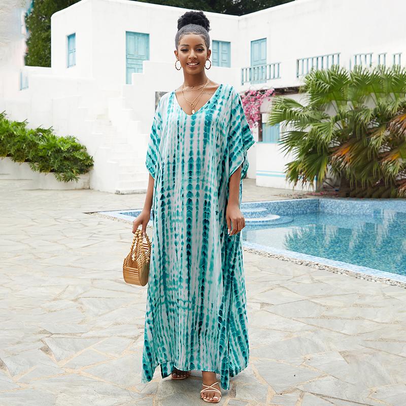 Bohemian Beach Kaftan Dresses for Women Tie Dye Summer Maxi Robe Summer Swimsuit Cover Ups Holiday Bathing Suits Factory Supply Big Sales
