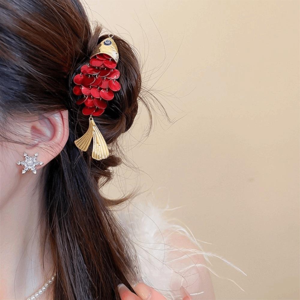 Traditional Fish-shaped Hair Clip Tassels Faux Seashell Elegant Side Hairpin Carp Vintage Year After Year Bangs Clip