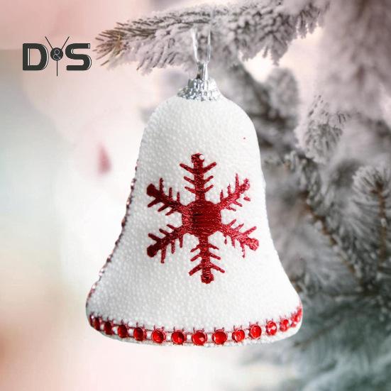 4 Pcs Christmas Snowflake Bell Pendant Sequin Decor White Foam Christmas Decoration Hanging Ornament Festive Home Office Decor Party Centerpieces