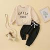 Toddler Letter Print Round Neck Top & Solid Color Long Pants Two-Piece Set, Multi-Color.