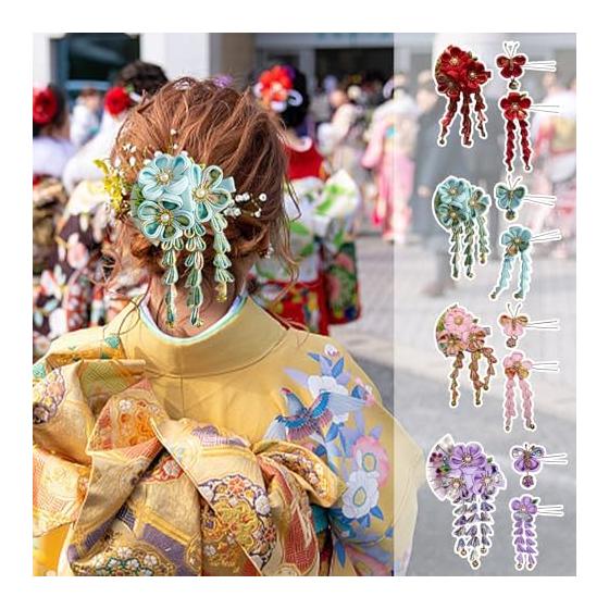 Japanese Hair Ornaments Set - 3-Piece Fan-Shaped Hair Accessories for Kimono, Yukata, and Formal Occasions (Purple)