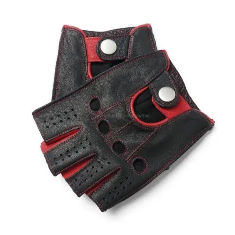 High Quality New Half Finger Men Genuine Leather Gloves Goatskin Gloves Fashion Men Breathable Driving Gloves Male Mittens