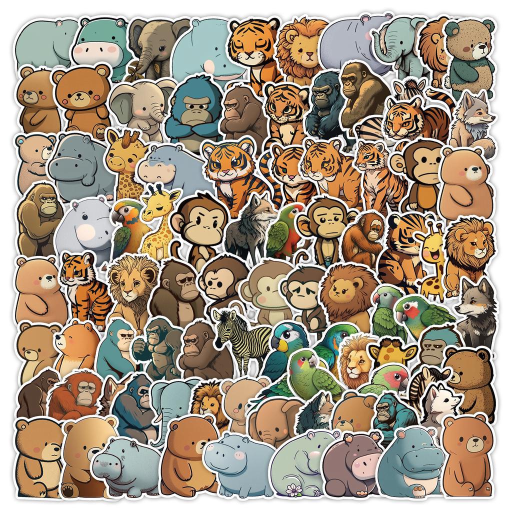 100 Pieces of Cute Animal Stickers Mobile Phone Water Cup Waterproof Decorative Stickers Children's Hand Account Stickers