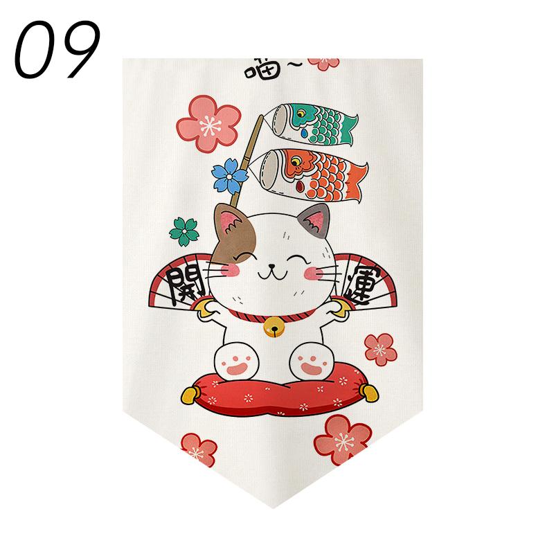 Japanese Style Short Curtain Luck Cat Printed Triangle Flag Kitchen Partition Restaurant Half Curtain Izakaya Sushi Shop Decor