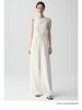 Sea of Dimples High-Waisted Linen Trousers: Breathable White Wide-Leg, Floor-Length, Early Autumn Casual Pants.