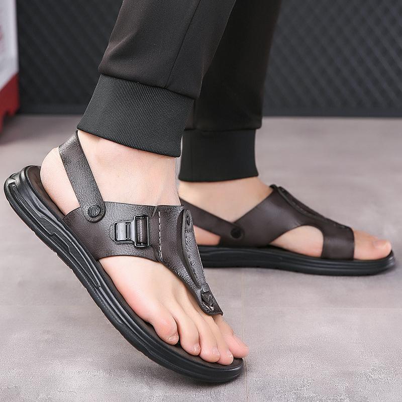 TUINANLE Neue Herren Rutschfeste Ledersandalen Offene Zehen Weiche Sommer Strand Pantoffeln für Herren Outdoor Lässige Bequeme Sandalen