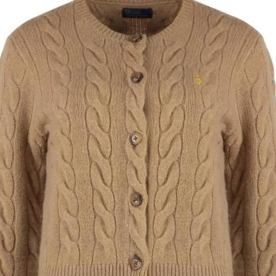 Polo Ralph Lauren Solid Color Crew Neck Button Long Sleeve Knit Sweater Women Sweater Brown 211910443-021