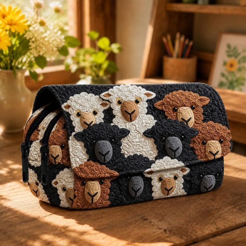 Pencil Case Students Digital Print Lamb Quilted School Office Daily Use