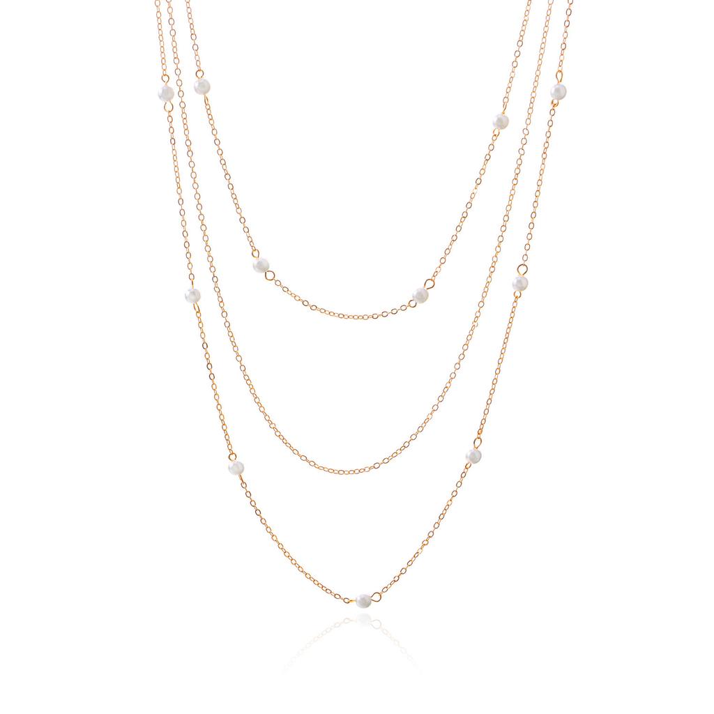 Long Autumn and Winter Elegant Imitation Pearl Level Necklace Women's Geometric Trend Sweater Chain