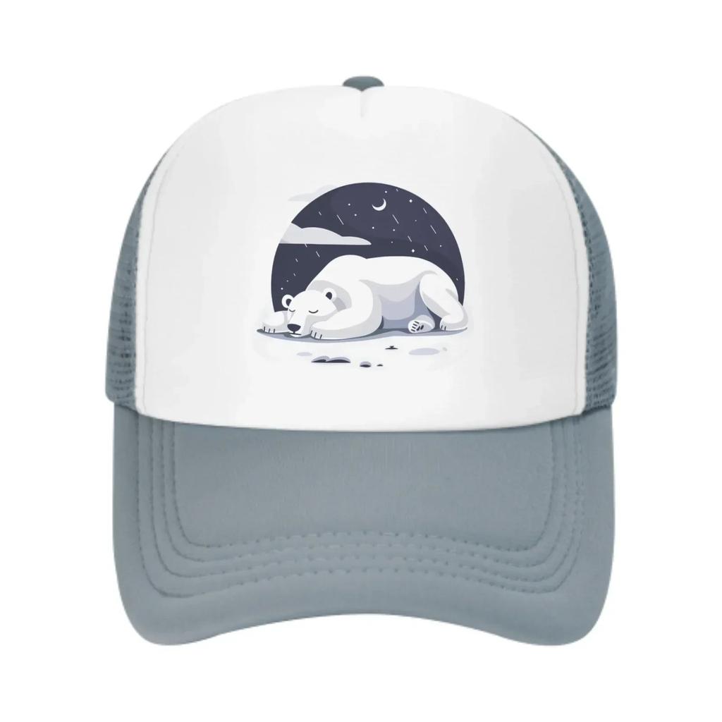 At Night White Bear Sleeps Summer Leisure Sports Daily Sun Hat Fishing Outdoor Unisexs and Womens Truck Caps Fashion