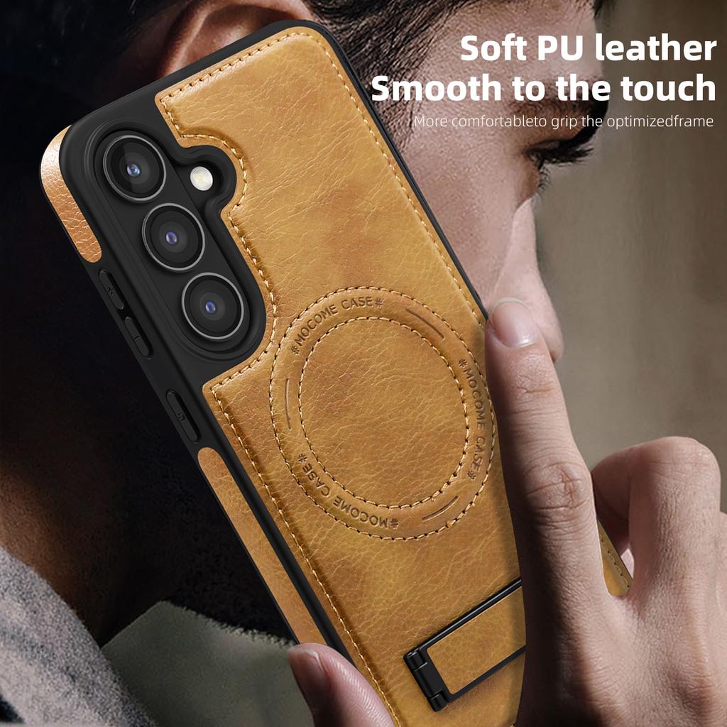 For Samsung Galaxy S24 FE Case Compatible with MagSafe Kickstand Leather Phone Back Cover