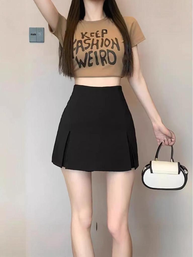 Black and White High-Waist A-Line Skirt (2024 Spring/Summer Women's Collection)