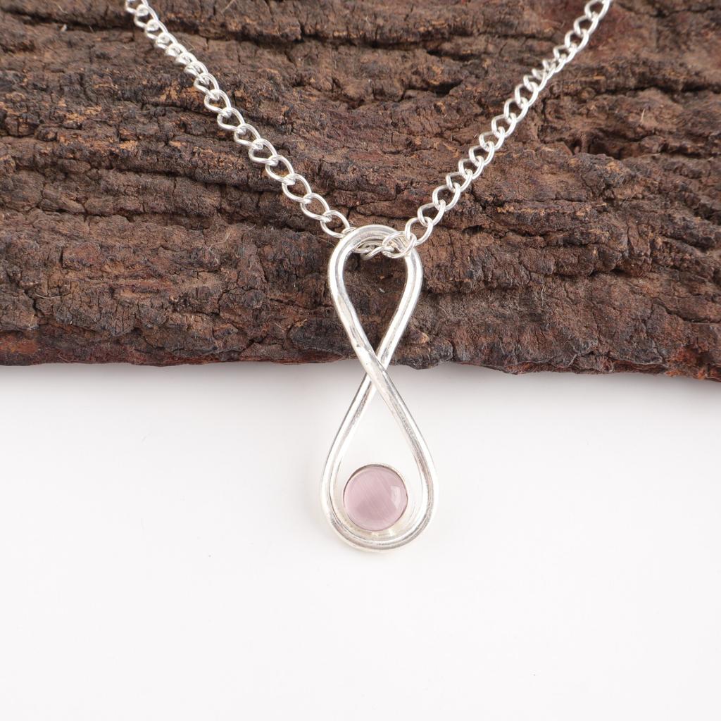 Purple Cat's Eye Gemstone 925 Solid Silver Jewelry Handmade Girls Pendant 1.66" PP-20-44