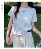 Women's Casual Minimalist Korean White Cotton Short-Sleeve Round Neck T-Shirt
