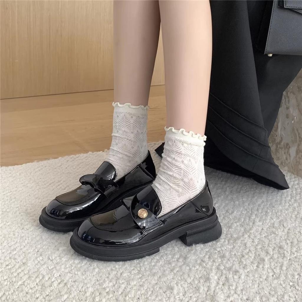 British Small Leather Shoes 2025 Autumn New Gold Coins Doudou Shoes Increase the Height of One Pedal Platform Loafers Women's Ins Tide
