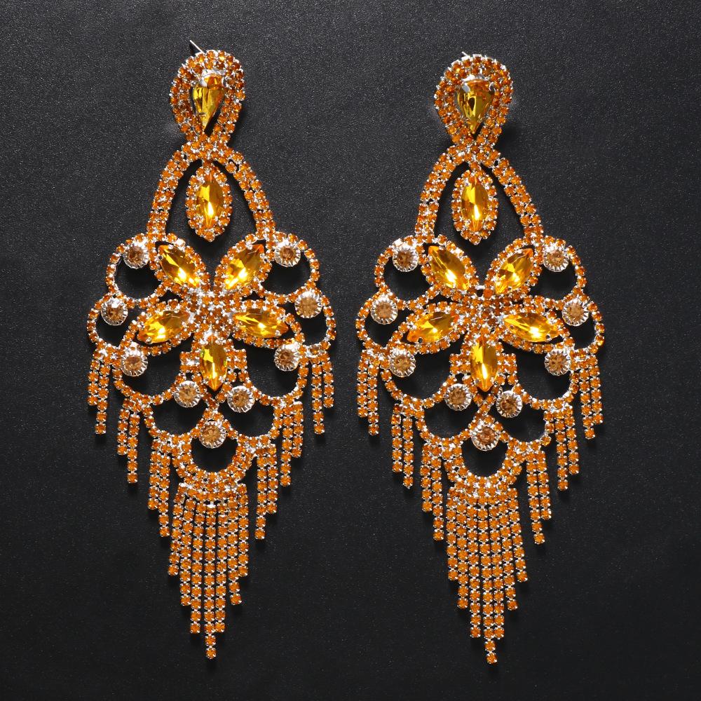 Water Drop Earrings, Exaggerated Fashion Diamond Pattern Fringed Earrings Accessories Women'S Earrings 06