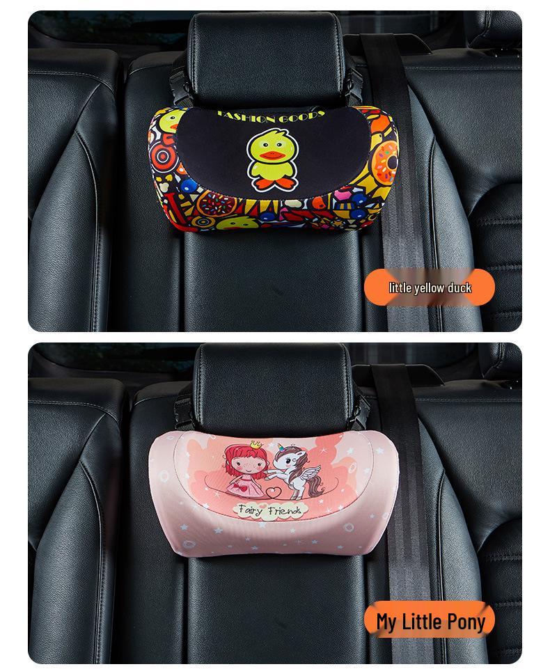 Children's Cartoon Memory Foam Car Neck and Lumbar Pillow Set for Headrest and Rear Seat