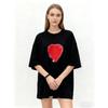 Oversized T Shirt Black Red Heart Print Casual Streetwear Women Fashion Top Summer Outfit