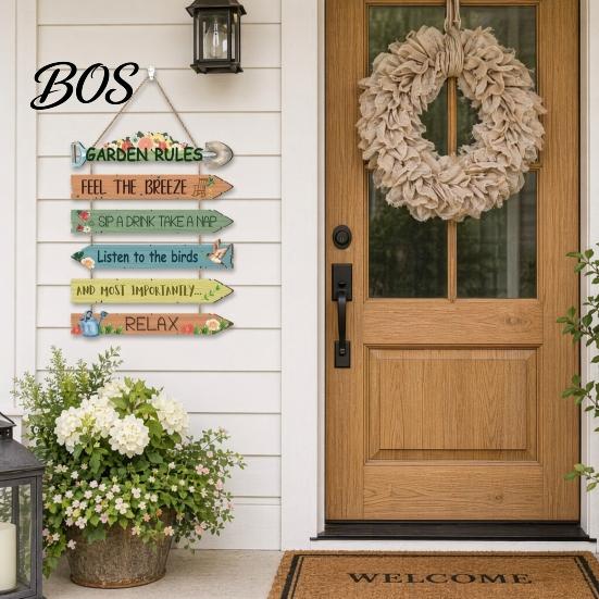 Weatherproof Porch Sign Garden Rules Hanging Sign, Spring Wooden Welcome Door for Front Patio Wall Art Door, Rustic Farmhouse Plaque Yard Gardening