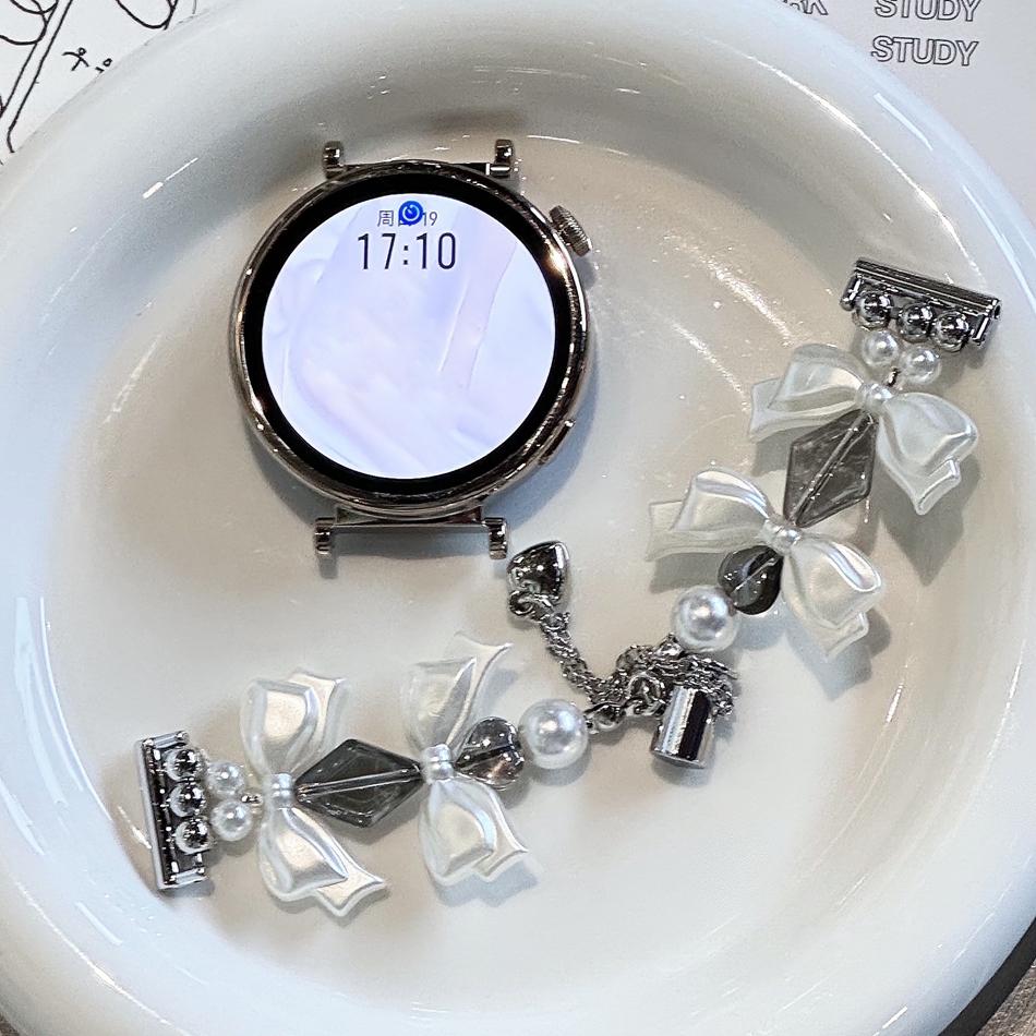 

18/20/22MM Band For Samsung Galaxy Watch 7 6 4 Classic 5 Pro Fashion Bowknot Crystal Pearls Bracelet Strap For Amazfit Bip GT2 3 18MM
