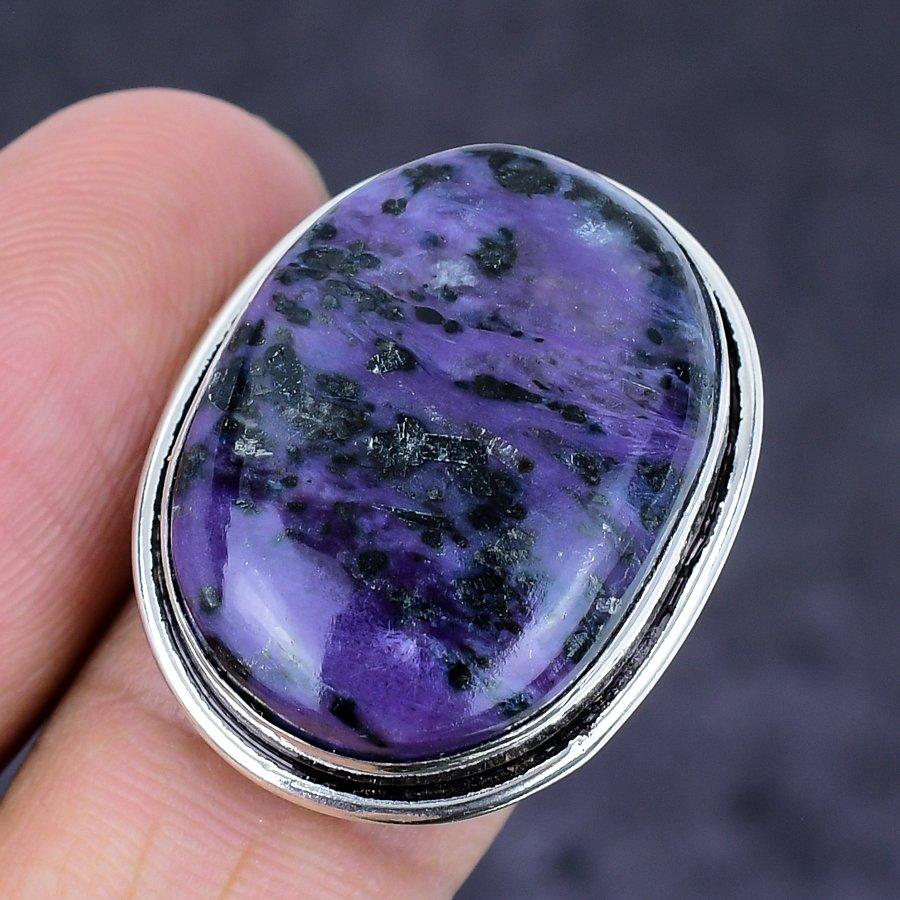 Russian Charoite Gemstone Handmade 925 Sterling Silver Jewelry Ring Size 8 K1R41