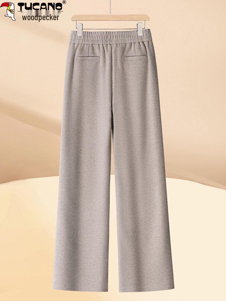 Woodpecker Women's High-End Woolen Wide-Leg Pants - Autumn/Winter Collection, High-Waist, Soft Straight-Leg, Casual Long Pants