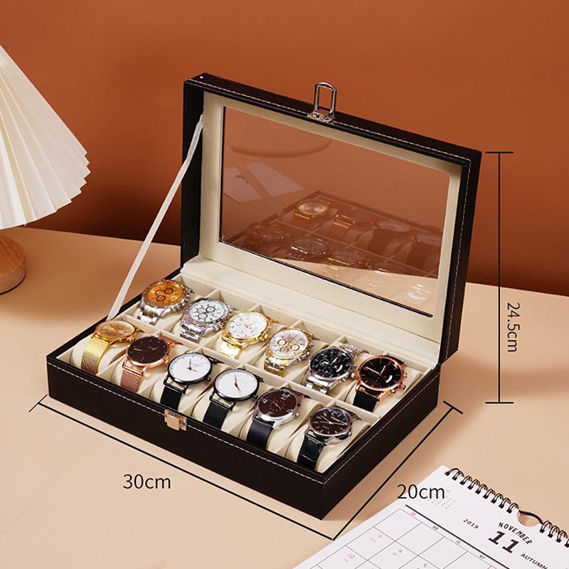Watch Box Watch Organizer With Lock Removable Pillows Synthetic Leather Storage Case For Men Travel Gifts