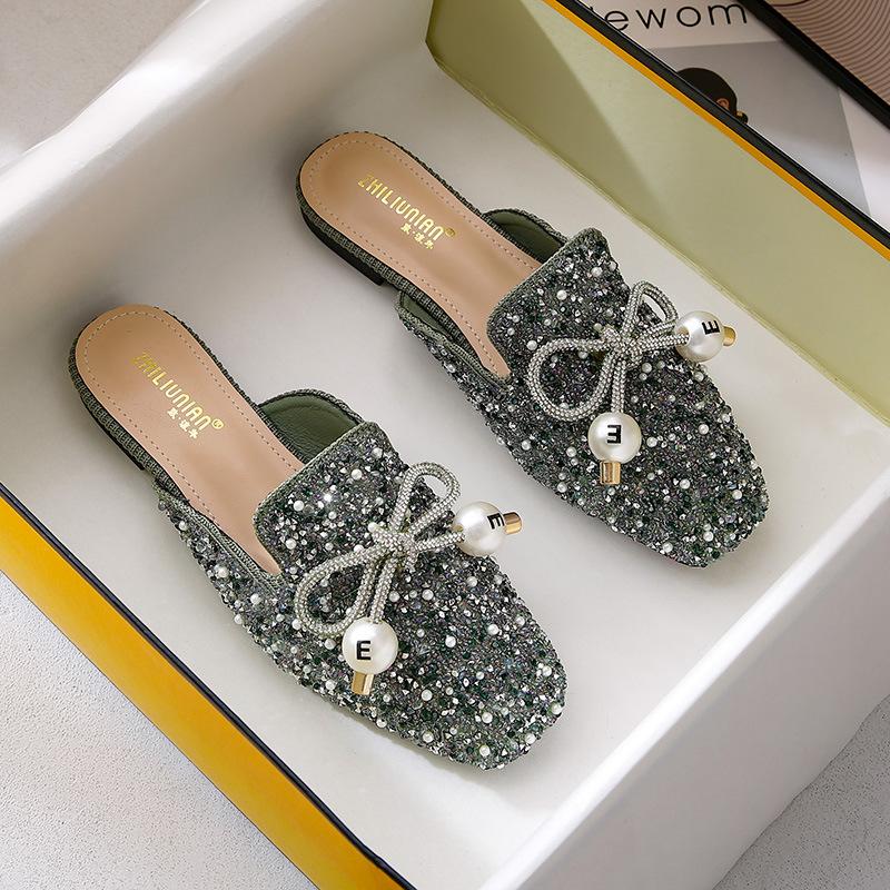 

Новые полушлепанцы Баотоу женские летние модные прохладные шлепанцы на плоской подошве большого размера женская обувь один 34 зелёный