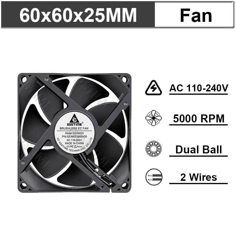 1Pcs 60mm 80mm 90m 120mm AC 110V 220V 240V 3 inch Dual Ball Plastic Universal Cooling Cooler PC CPU Fans Airflow For Computers