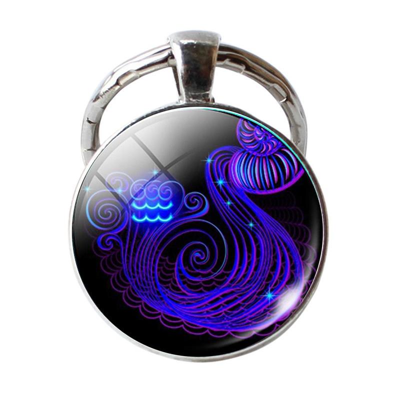Key Chain 12 Constellation Zodiac Sign Pendant Double Face Keyring Key Holder