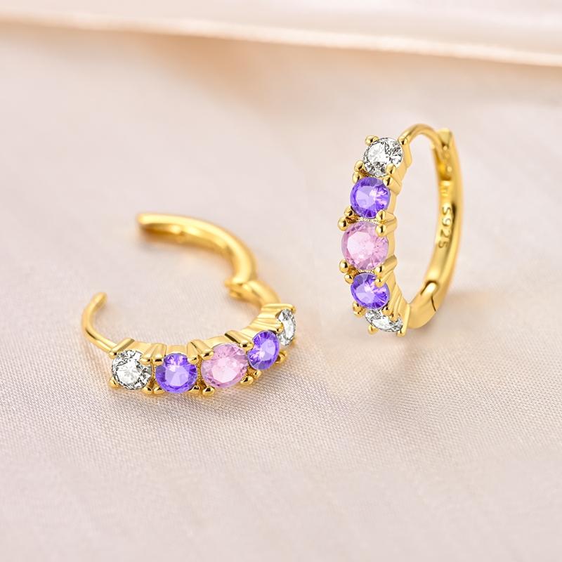 Hot Sales Original 925 Sterling Silver Purple Zircon Hoop Earrings For Women Elegant Jewelry Gift