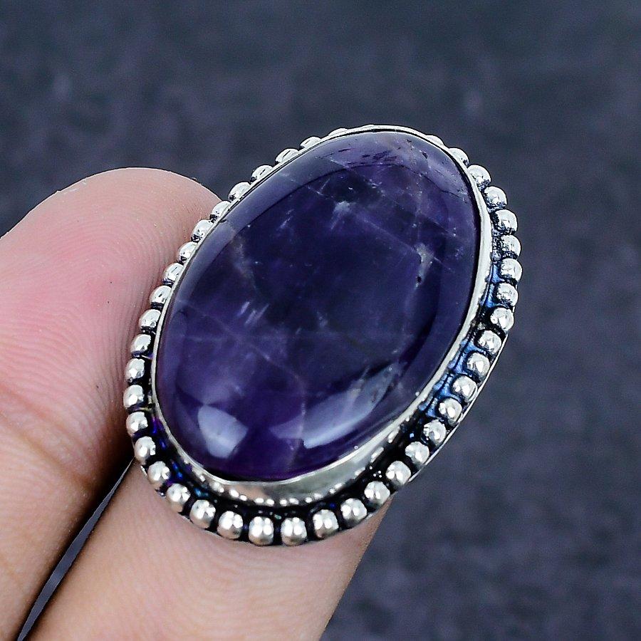 Anello in Argento Sterling 925 con Pietra Naturale Ametista Salvia Misura 6 ETC-13553