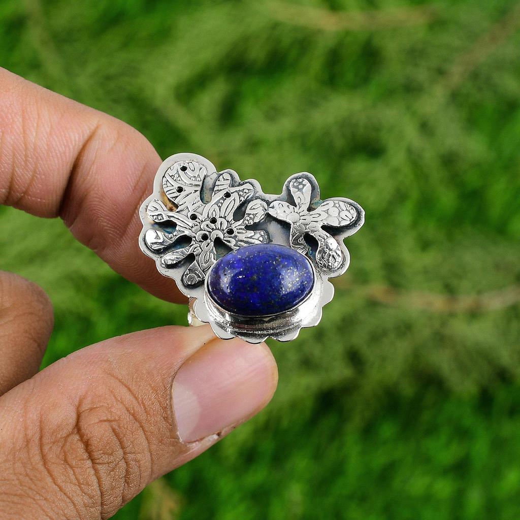 Mothers day Sale 925 Sterling Silver Natural Lapis Lazuli Promise Ring Jewelry