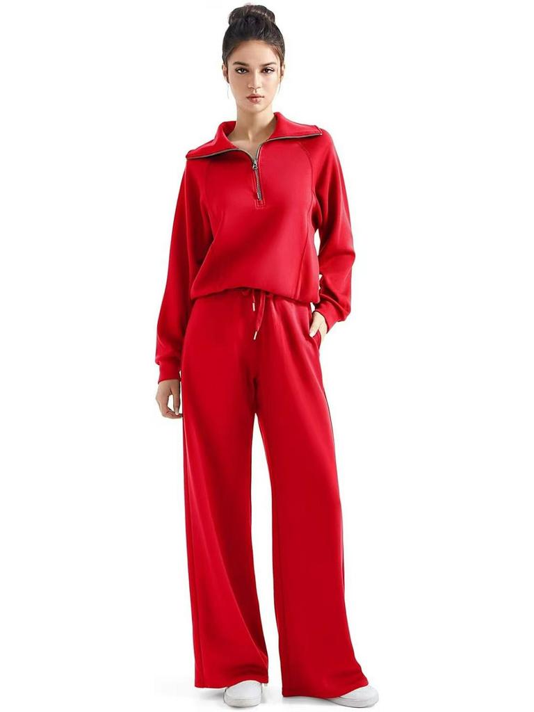 2024 Autumn/Winter Women's Casual Zipper Sweatshirt & Wide-Leg Pants Set