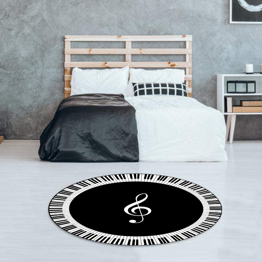 Musical Note Black White Piano Key Printed Round Carpets Area Rugs for Home Living Room Bedroom