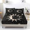 Celestial Sun and Moon Fitted Sheet Set Mystical Black and White Bed Sheets Set Starry Sky Bedding Set Soft Microfiber Bed Cover