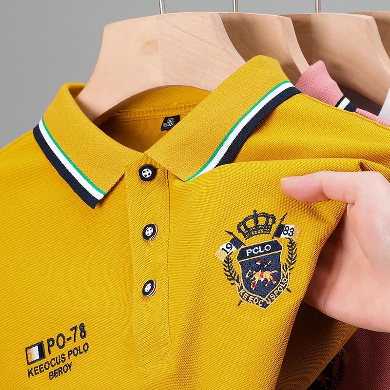 Trend Hub New Men's Casual Embroidery Short Sleeve Polo Shirt Fashion Solid Color Top