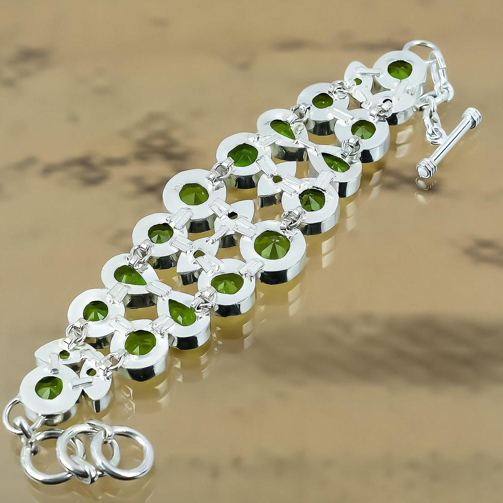Natural Peridot Gemstone Chain Green Adjustable Bracelet 925 Sterling Silver