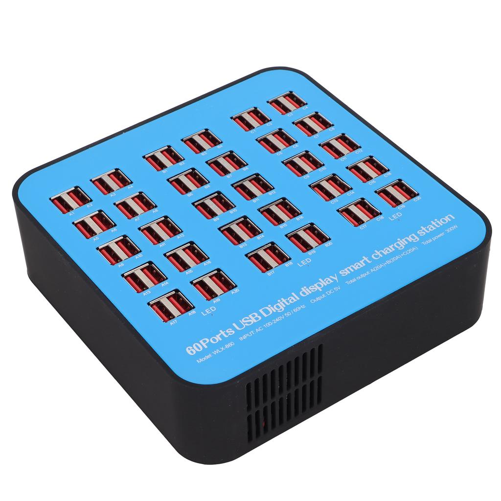 300W 60 Port USB Fast Charging Station Travel Desktop USB Rapid Charger Multi Ports Charging Station 100‑240V