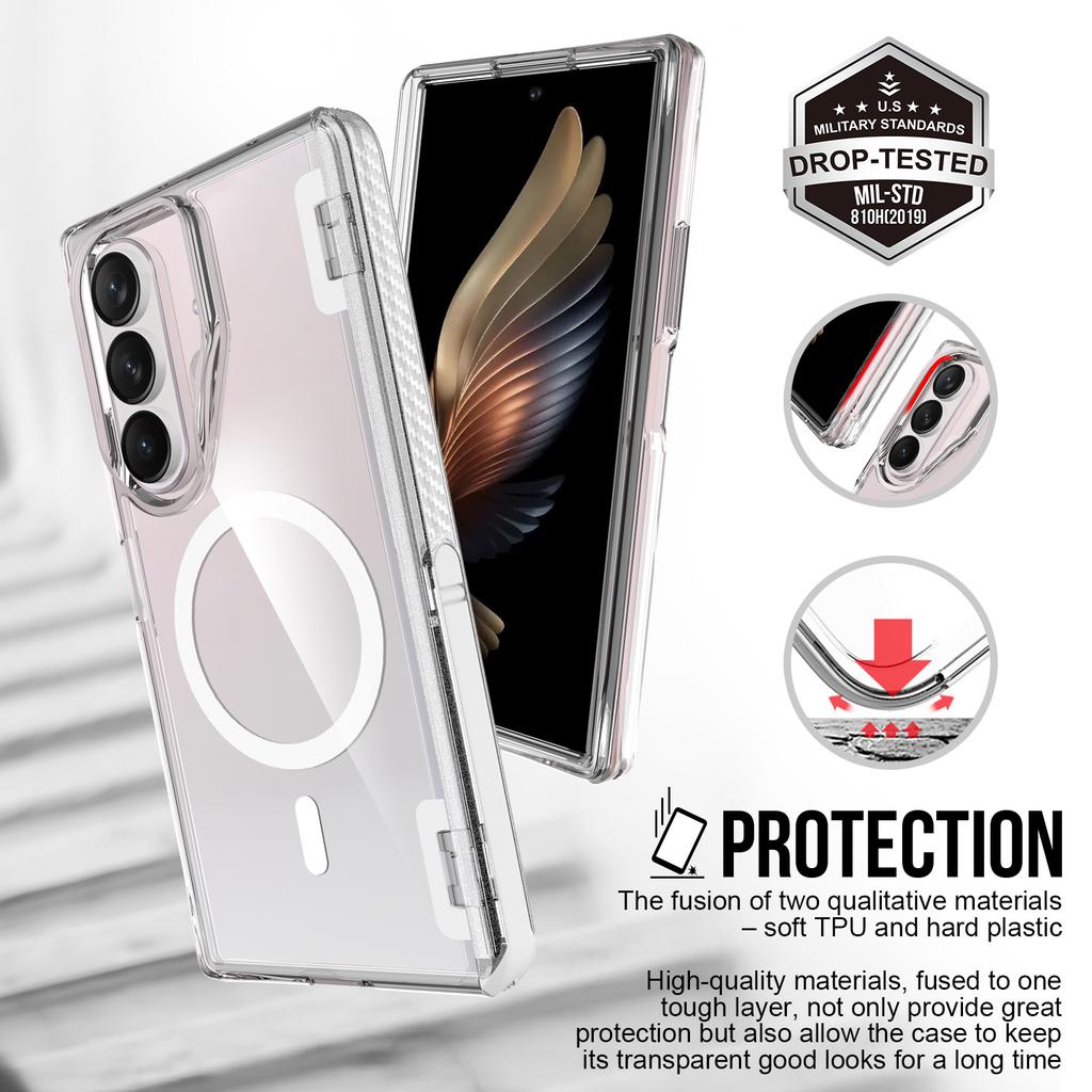 For Galaxy Z Fold8 Ultra MagSafe Clear Hinge Case Shock‑Pocket Anti‑Drop Kickstand PC Cover, No Tempered Glass